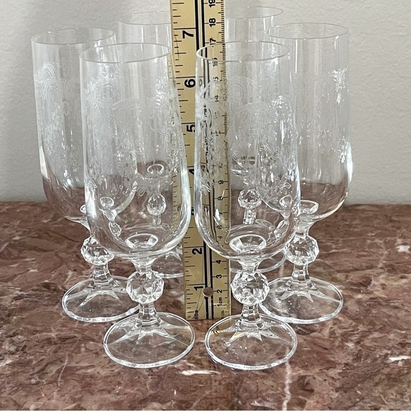 Vintage Cascade Crystal Etched Champagne Flute Wine Glasses Set of 6 – 7” Tall - Picture 6 of 11